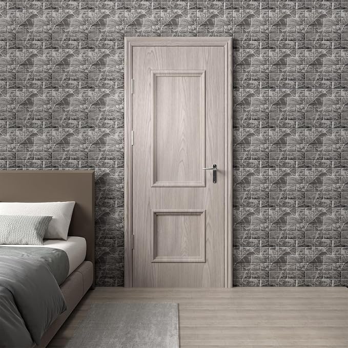 Faux Brick Wall Panels, 20 PCS, Grey White | 3D Wall Panels Peel and Stick, XPE Foam 3D Wallpaper, Self-Adhesive Faux Stone Wall Panels for Bedroom, Stairs, Kitchen - Image 3
