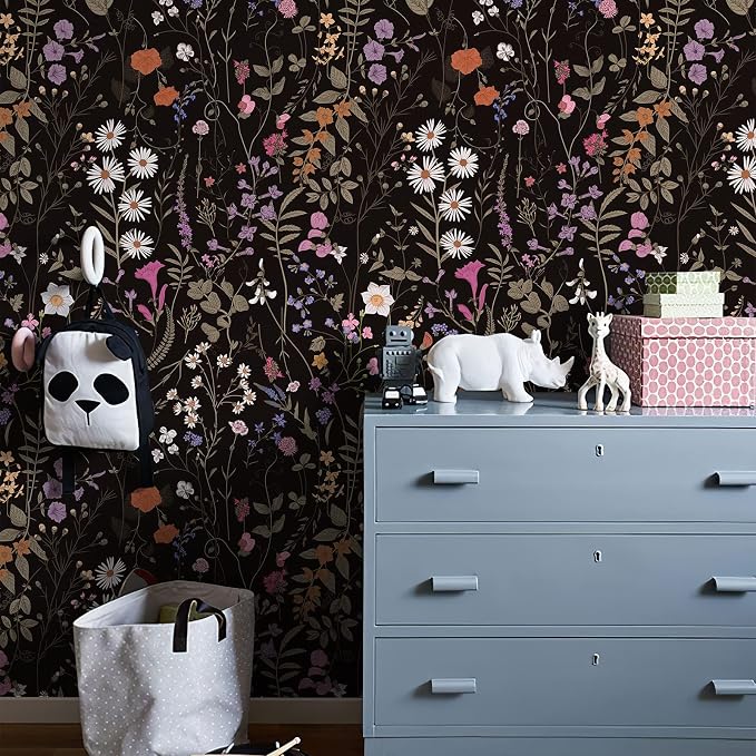 JiffDiff Floral Wallpaper Peel and Stick- Farm Wildwood Daisy Flower Stick on Wallpaper Dark Floral Self Adhesive Contact Paper (17.3" x 118", Timeless) - Image 3