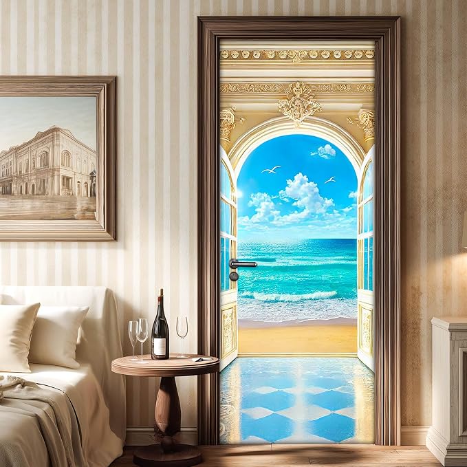 HOMETITUTE Arched Carved Beach Door View Peel Stick 30.3x78.7 Vinyl | Wall Cover Poster Decals Removable Wallpaper Self Adhesive Bedroom Livingroom Office - Beach View - Image 6