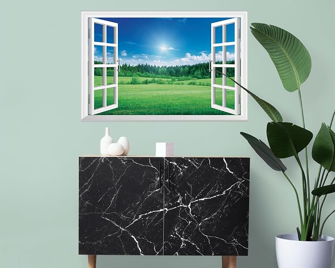 FLFK Fake Window Wall Mural - Grassland Forest Faux Window Wall Sticker for Wall Decor, Peel and Stick Wall Decals,48"x32",Set of 2 Sheets - Image 6