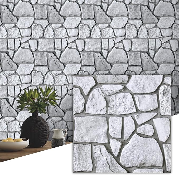 Commomy Faux Stone Peel and Stick 3D Wall Panels 10 Pcs 11.8" x 11.8" | Ultralight Thin PVC Printable Faux Rock Wall Covering Decorative Tiles for Living Room,Fireplace(Covers 9.7 sq.ft) by CommomyDecor
