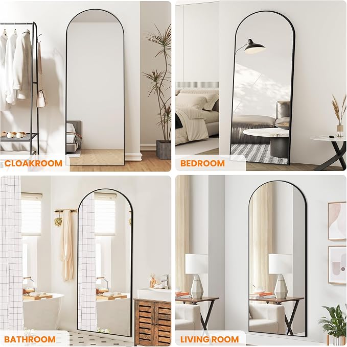 Arched Full Length Mirror, 70"x24" Standing Body Mirror for Wall, Black - Image 3