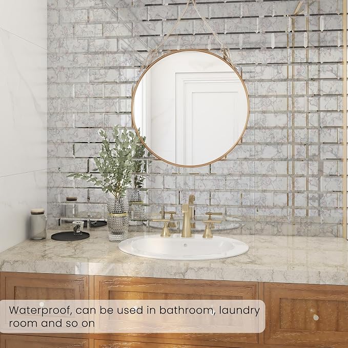 Peel and Stick Antique Mirror Subway Tile 3 x 6 Inch Beveled Mirror Tile for Kitchen Backsplash Bathroom Wall (40 Pcs) - Image 2