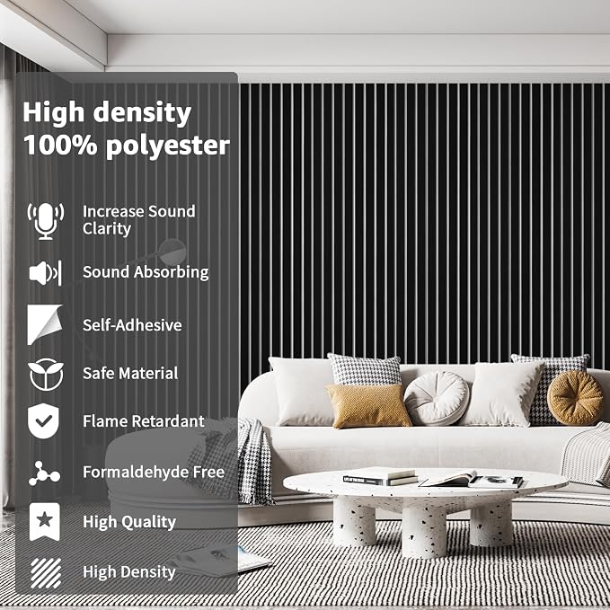 Art3dwallpanels 10 Pack Acoustic Panels, 48" X 12" X 0.43", Black and White | Soundproof Wall Panels, Self Adhesive, High Density Sound Absorbing, Acoustic Treatment for Recording Studio, Office - Image 4