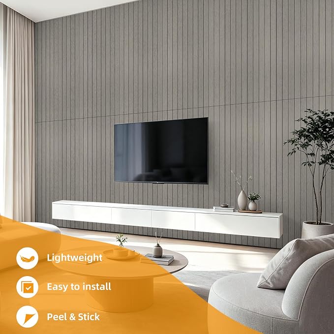 WOWSTAR 6-Pack Peel and Stick PVC Wood Slat Wall Panel，Thickened Wood Grain Wallpaper, 3D Wall Panels, 48" x15.74", Gray Washed Oak - Image 9