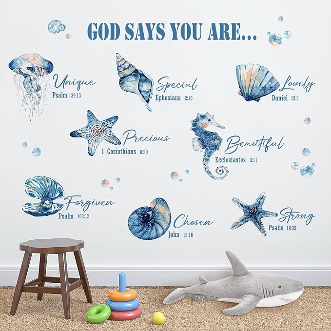 Yovkky Religious God Says You are Inspirational Wall Decals Stickers | Marine Animal Sea Shell Starfish Seahorse Jellyfish Home Bedroom Decor, Coastal Beach Ocean Living Room Kitchen Decorations - Image 6