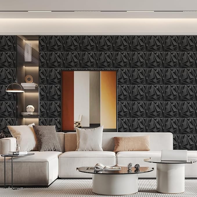 STICKGOO 50 Pack 3D Wall Panels for Interior Wall Decor 12''x12'' PVC | Black Diamond Design, Waterproof Accent Wall Paneling for Bedroom, Gaming, Living Room, Office, TV Background Cover - Image 6