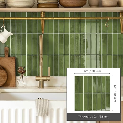 10 Sheets Upgraded Thicker Design Subway Tile Peel and Stick Backsplash | 12”×12”Self Adhesive Wall Tiles Stick on Back Splash for Kitchen,Bathroom,Camper(Green) - Image 5