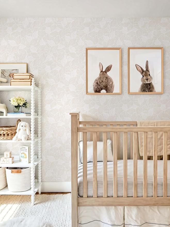 Dimoon Peel and Stick Wallpaper Beige Geometric Contact Paper for Bathroom Kitchen Striped Botanical Stick on Wall Paper Leaf Boho Removable Wallpaper Renter Friendly Vinyl Waterproof 17.3''x78.7'' - Image 5