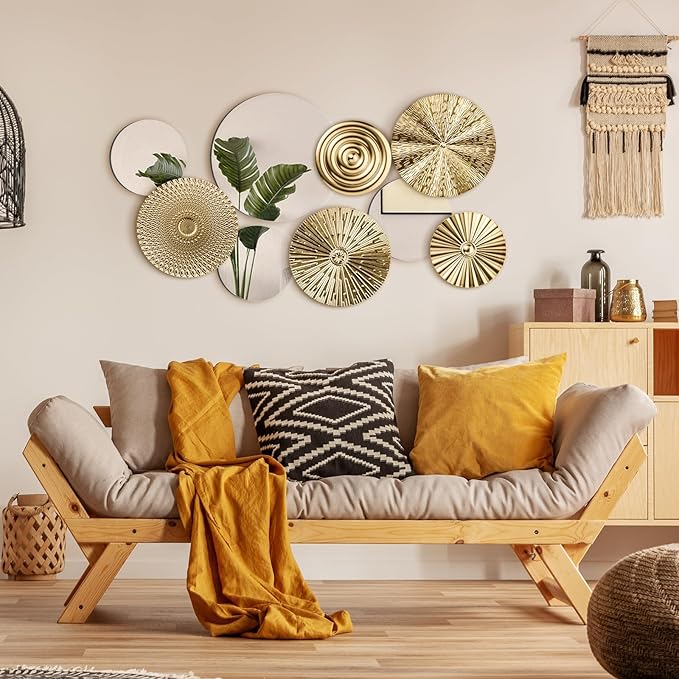 Blulu 9 Pcs Gold Mirror Wall Decor Metal Round Home Art Decor Decorative Modern Circle Mirror Wall Art Sculpture Hanging Decorations for Home Living Room Office - Image 6