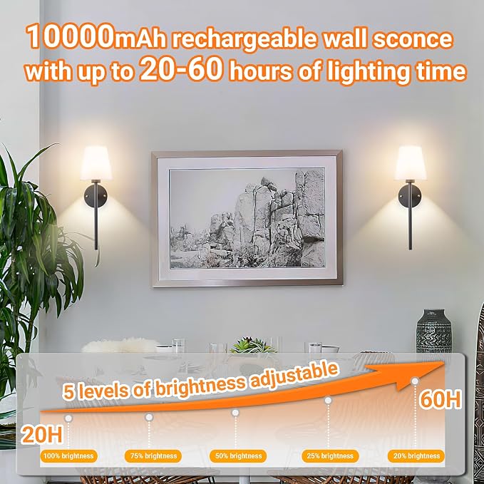 Nekhung Battery Operated Wall Sconce, Peel and Stick Sconces Set of 2 | Wireless Adhesive Stick On Wall Sconce, 10000mAh Rechargeable RGB Bulb with Remote, No Drill Wall Light for Bedroom Decor - Image 6