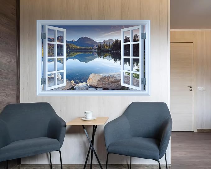 FLFK Fake Window Wall Mural - Landscapes Faux Window Wall Sticker for Wall Decor, Stick and Peel Wall Decals,48"x32",Set of 2 Sheets - Image 4