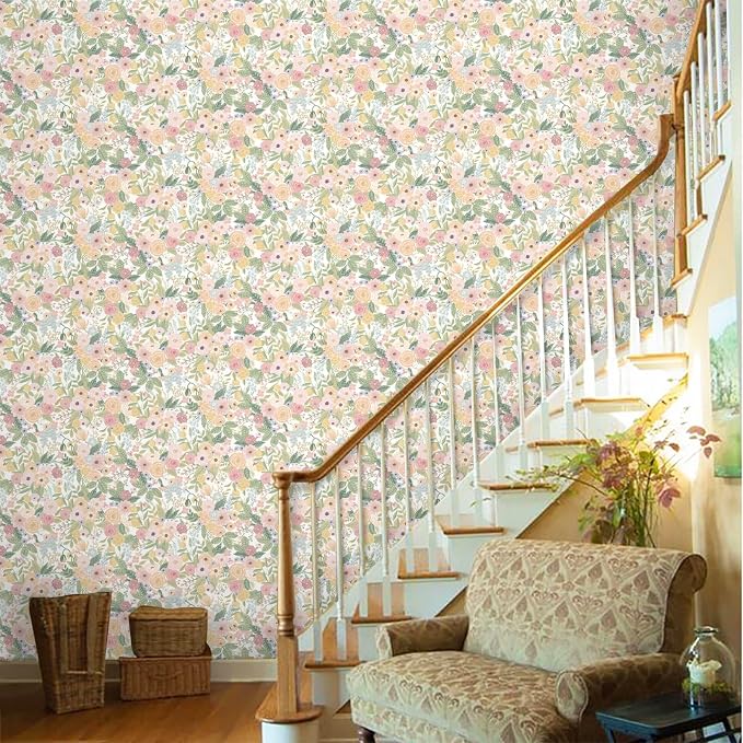 Ismoon Peel and Stick Wallpaper Boho Pink Floral Contact Paper 16.1" x 393" Removable Self-Adhesive Stick on Wall Paper for Cabinets Girls Renter Friendly Vinyl Decor - Image 7