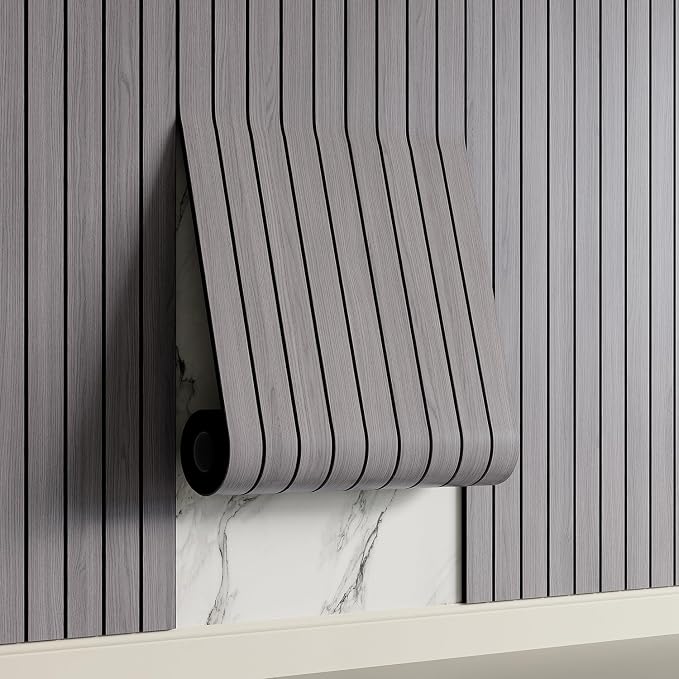 Yutianli PVC Slat Wall Panel Peel and Stick 236"x 15.7" Faux Wood Slat Panel Artificial Oak Wood Grain Self-Adhesive Soundproof 3D Wall Panel for Walls and Ceilings by Yutianli