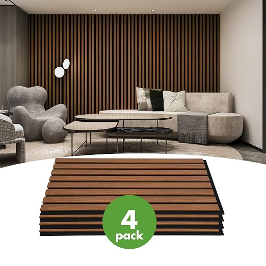 Art3d 4-Pack 12" x 24" Soundproof Wood Slat Panels, 8 sq.ft Acoustic Wall Panels, 3D Wall Panels with Wood Slat Design, Decorative Wood Wall Panel for Accent Walls-Walnut - Image 2