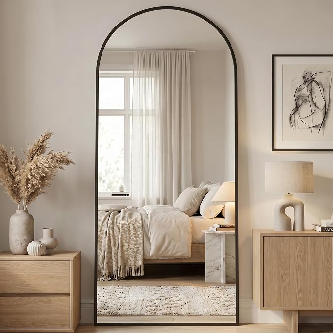 71"x28" Arched Full Length Mirror, Full Body Floor Mirror, Black - Image 3