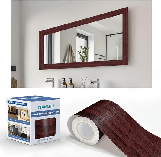 TIANLDD 27 FT Wood Grain Wallpaper Border, Removable Waterproof Mirror Border Peel and Stick,Bathroom Mirror Frame Border.(Reddish Brown Oak) by TIANLDD