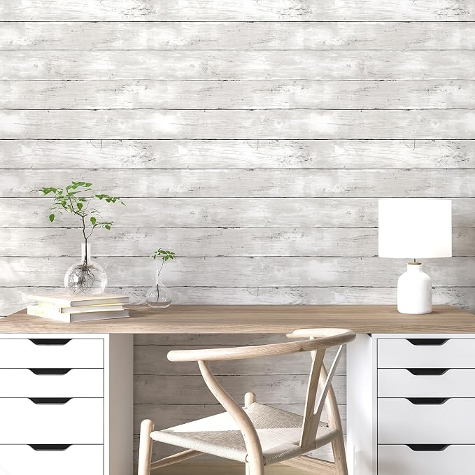 Yun-aeon Natural Wood-White Contact Paper Peel and Stick Wallpaper | 17.3"x 236"Self Adhesive Removable Vintage Faux Wood Wall Paper Plank Shelf Home Decoration Kitchen Counter Cover - Image 5