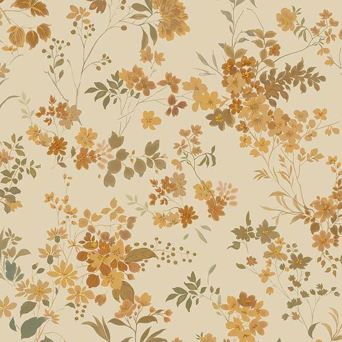 Dimoon Boho Peel and Stick Wallpaper Brown Floral Contact Paper 17.3x394in |Neutral Botanical Flower Leaf Renter Friendly Removable Self Adhesive Stick on Wall Paper Decor for Bathroom Bedroom Vinyl by DIYYOURMOON