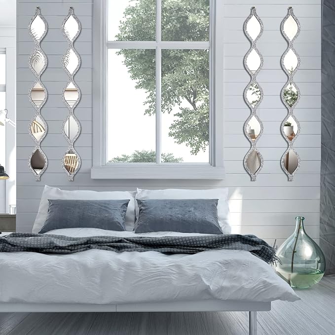 BBTO 4 Pcs Teardrop Mirror Wall Decor Silver Long Mirror Home Decorative - Image 3