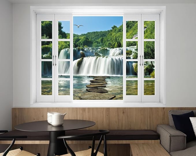 FLFK Fake Window Wall Mural - Waterfall Nature Scene Peel and Stick Decal, 80 x 60 inches, Set of 5 Sheets - Image 5