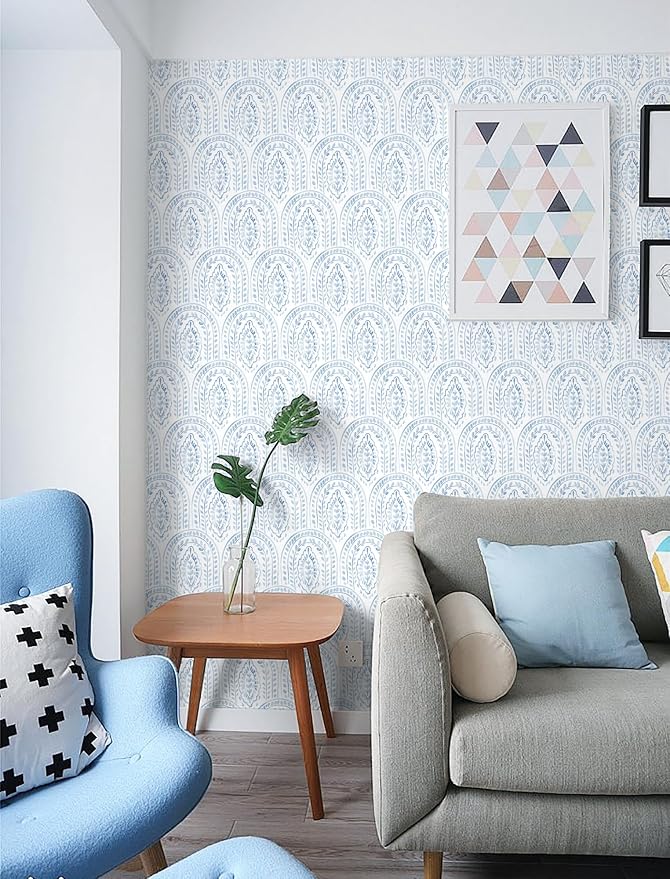 Peel and Stick Wallpaper Modern Wall Paper Boho Contact Paper Removable Peel and Stick Blue and White Self-Adhesive Wallpaper for Bathroom Bedroom Kitchen Wall Decor 17.3" x 394" - Image 6