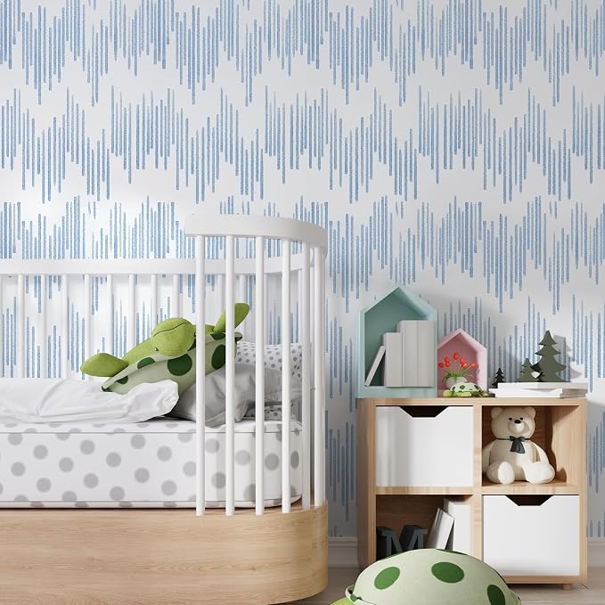 WENMER Blue Striped Wallpaper, Geometric Peel and Stick Wallpaper, 17.7''×118'' Blue and White Contact Paper, Self Adhesive Removable Wall Paper for Bathroom Cabinets Kitchen - Image 2