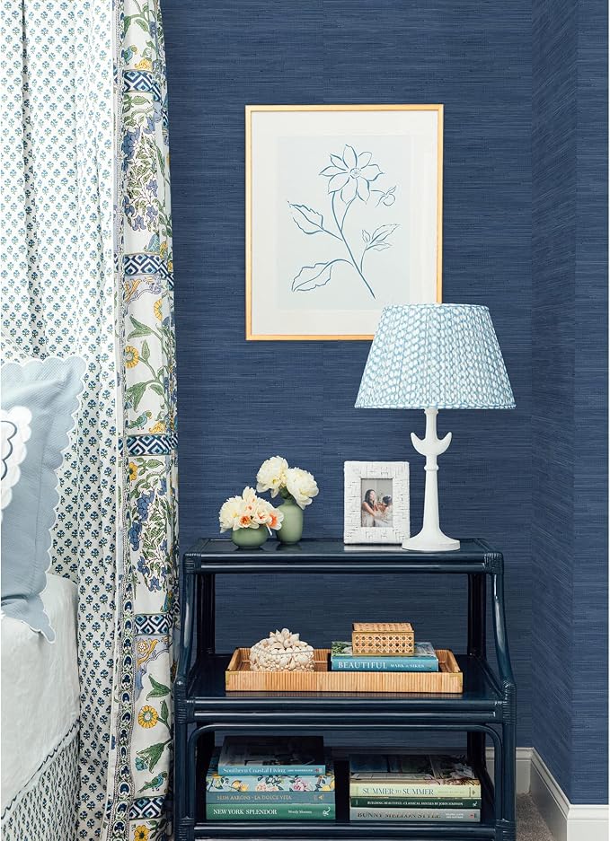 NuWallpaper x Society Social Classic Faux Grasscloth Peel and Stick Wallpaper, Navy Blue - Image 4