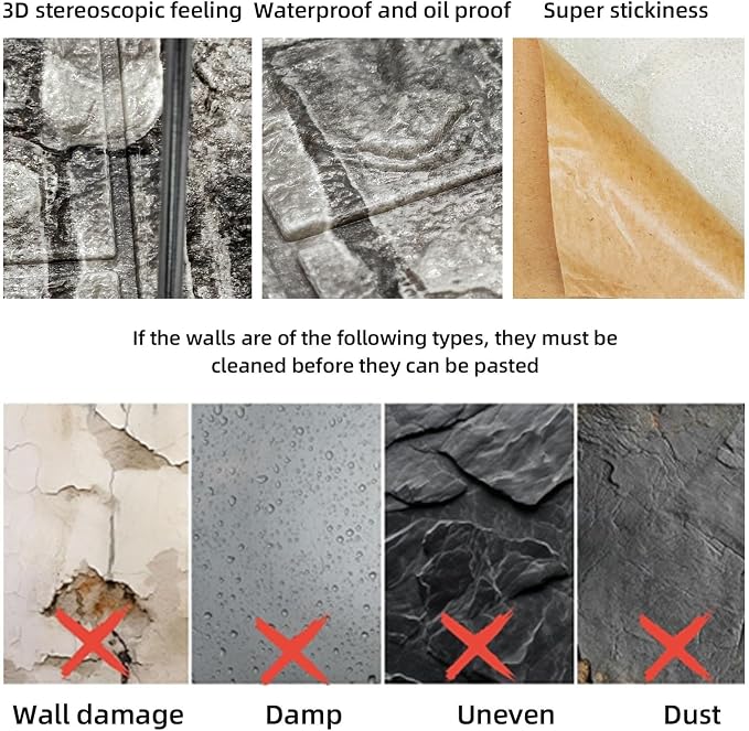 GrGreymond Faux Brick Wall Panels, 40 PCS, Grey | 3D Wall Panels Peel and Stick, XPE Foam 3D Wallpaper, Self-Adhesive Faux Stone Wall Panels for Bedroom, Stairs, Kitchen - Image 6