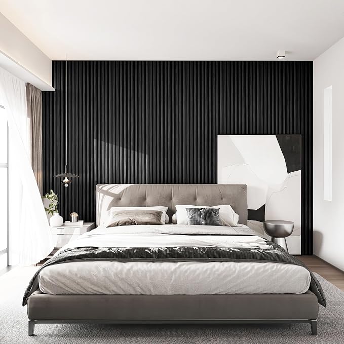 Art3d 96 x 6 Inch WPC 3D Wood Textured Slat Wall Panels, 8-Pack, Black | Stylish Slat Design, Waterproof, Weather Resistant, Eco-Friendly, Long-Lasting, Easy to DIY, Ideal for Interior Wall, Bedroom - Image 3