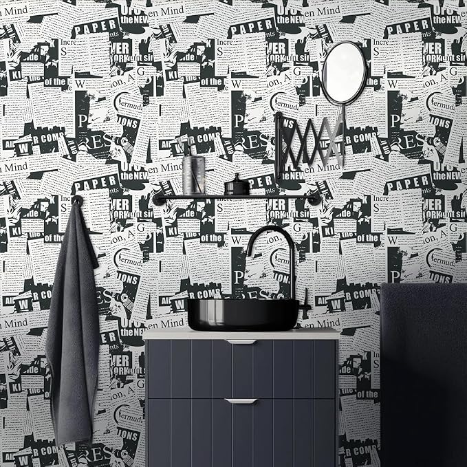 Black and White Vintage Newspaper Script News Modern Peel and Stick Wallpaper Wall Decor Self Adhesive Wall Paper Stick on Easy Peel Off Contact Paper for Renter Bedroom Apartment - Image 3