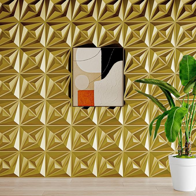 AMZDEPOT 3D Wall Panels, 12''x12'', 20 Pcs, Gold | Interior Wall Decor, 3 Layout Options, PVC Textured Wall Art, for Living Room Bedroom TV Background Gaming Room - Image 8