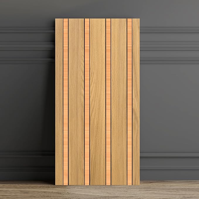 Haimin 3D Wall Panels Wood Grain Slat, 10Pcs 23.6"x11.6" Peel and Stick Self-Adhesive Textured Paneling, Easy DIY Light Luxury Decor for Bedroom Living Room Home (Light Oak with Gold) - Image 8