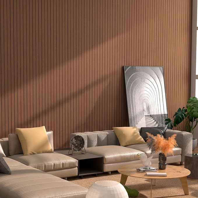Peel and Stick Wood Slat Wall Panels, Teak, 118 x 15.7 in | 3D Fluted, PVC Paneling for Accent Wall, Ceiling, Living Room, Office, Bedroom - Image 8