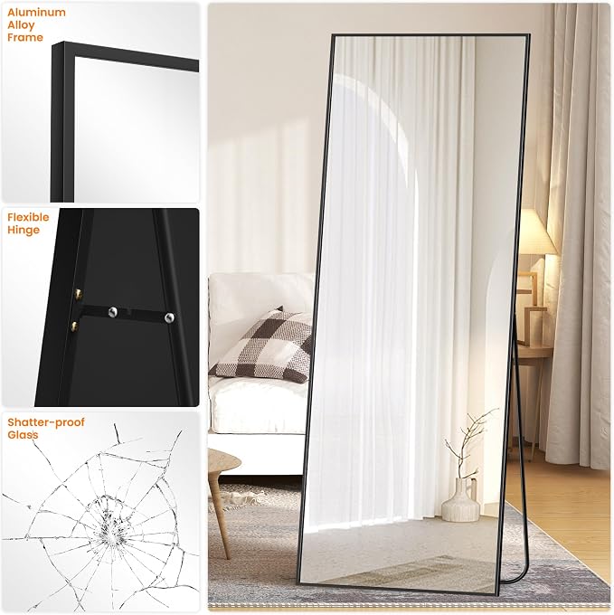 TRAHOME Full Length Floor Mirror 70"x24", Large Standing Body Mirror, Black - Image 9