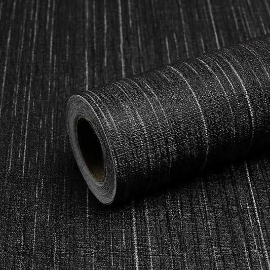 Black Grasscloth Peel and Stick Wallpaper Vintage Texture Removable Waterproof Wallpaper for Room Walls, Cabinets, Furniture, Drawers, Desk A Set of 15.7"x300" by Qianglive