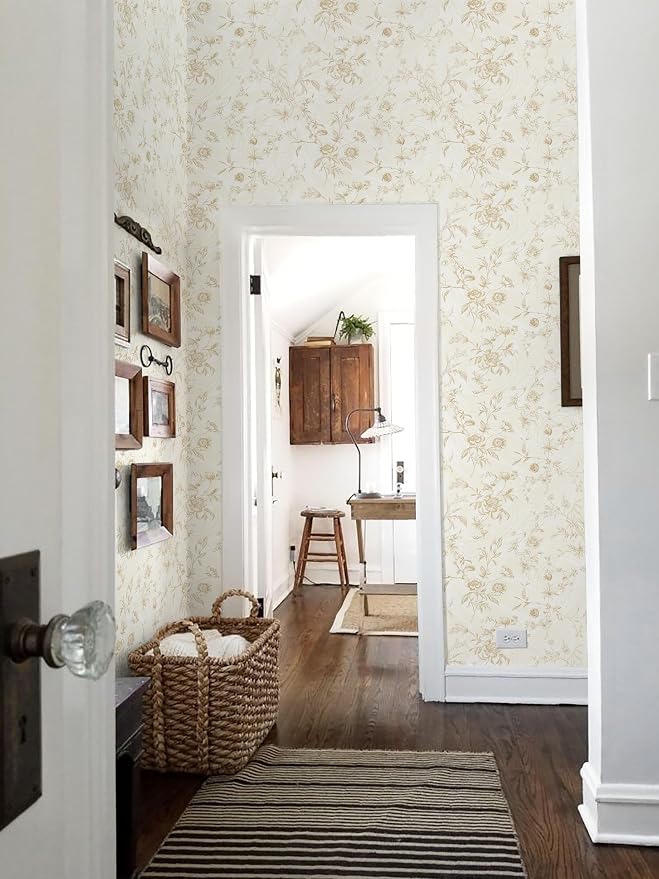 Dimoon Floral Wallpaper Peel and Stick Beige Contact Paper Vintage Neutral Wallpaper 17.3inx236in Removable Self-Adhesive Stick on Wall Paper Waterproof for Bathroom Wall Decor Vinyl - Image 7