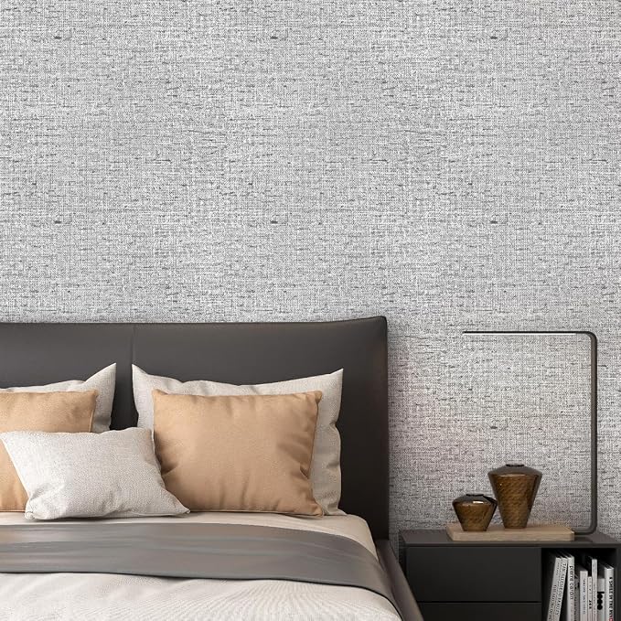 Gray Grasscloth Peel and Stick Wallpaper Textured 15.7in x 393.7in | Faux Linen Wallpaper Peel and Stick Vintage Grasscloth Contact Paper Self Adhesive Removable Contact Paper for Bedroom Vinyl - Image 2