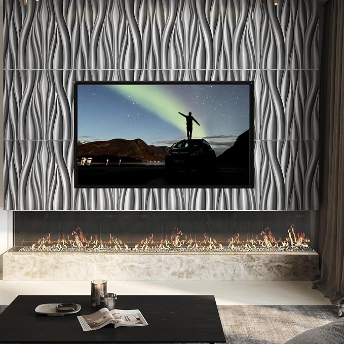 STICKGOO Wave 3D Wall Panels, Brushed Silver, 19.7''x19.7'', Pack of 12 | PVC Accent Wall Panels for Interior Wall Decor, Living Room, Lobby Bedroom Hotel Office, Cover 32.4Sq.Ft - Image 2