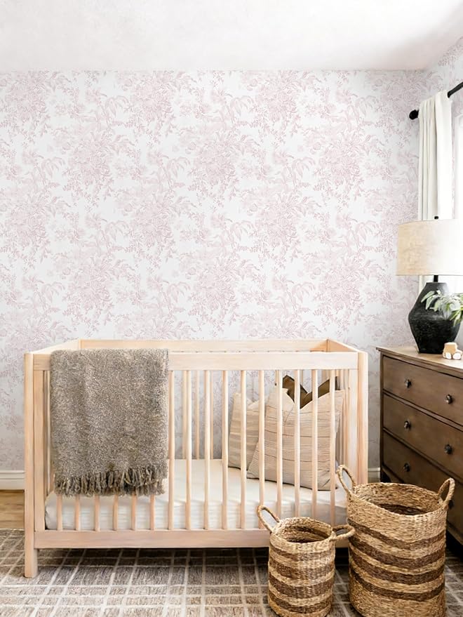 Heroad Pink Peel and Stick Wallpaper Vintage Floral Contact Paper Boho Flower Removable Wall Paper Self Adhesive Stick On Wallpaper for Girls Bedroom Bathroom Renter Friendly Vinyl Roll 17.3''X196'' - Image 9