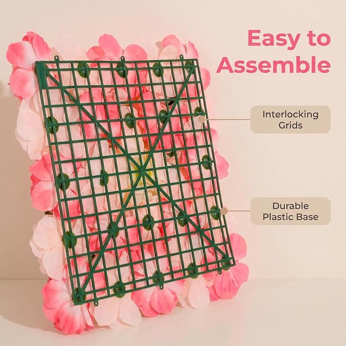 Flower Wall Backdrop 12 Panels 16.5x16.5 Inch Dark & Light Pink | 3D design, realistic look, Seamless Design,eco-friendly,easy to assemble,reusable,.Suitable for weddings,Party,home décor - Image 5