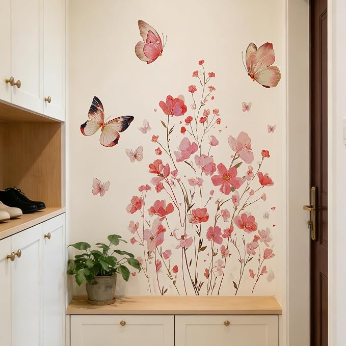 Flower Wall Decals - Peel and Stick Flowers Butterflies Wall Stickers,Removable Flower Home Decor Art for Children's Room, Bedroom, Living Room Sofa Wall Corner Decor(Butterfly Floral Wall Decals) - Image 4
