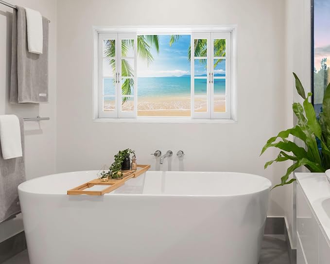 FLFK Fake Window Wall Mural - Tropical Ocean View Peel and Stick Decal, 48 x 32 inches, Set of 2 Sheets - Image 6