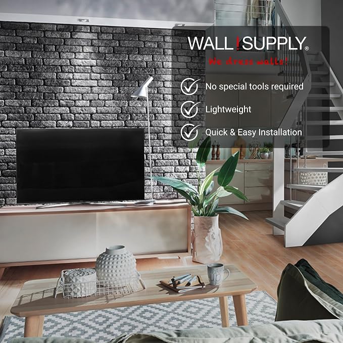 Wall!Supply 3D Wall Panels – Faux Brick, Anthracite Gray Weathered – Lightweight Foam (EPS) – Wallpaper Alternative – Easy DIY Installation – 4 Pack, Covers 25.84 Sq Ft | Lightweight EPS Foam, Wallpaper Alternative, Easy DIY Installation, Covers 25.84 ... - Image 2
