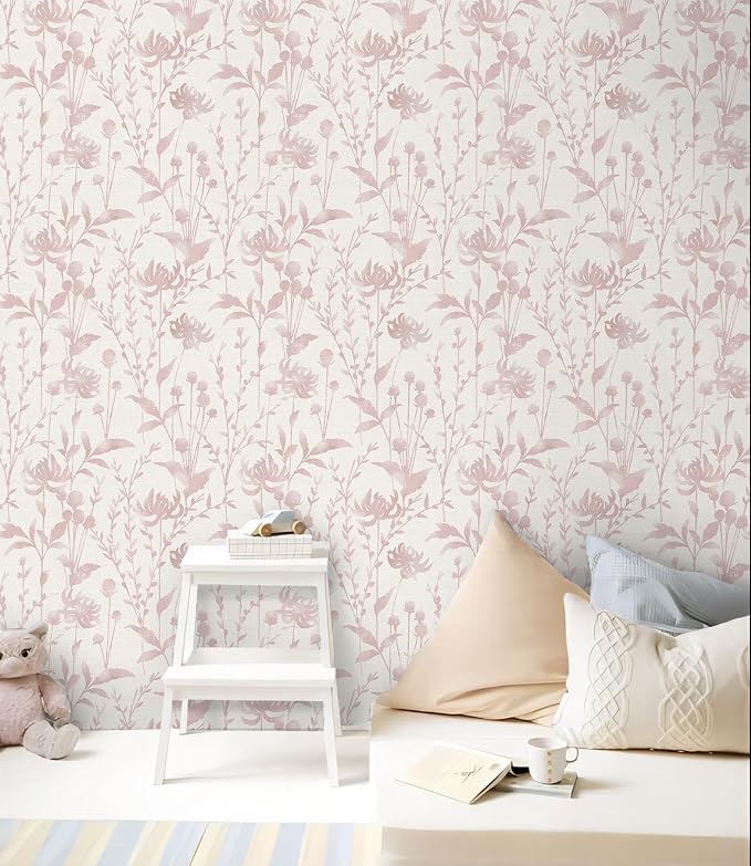 HeloHo Peel and Stick Wallpaper Pink Floral Leaf Wall Paper Self Adhesive Removable Waterproof Contact Paper for Living Room Bedroom Decor 16.1" X 196.8" - Image 7