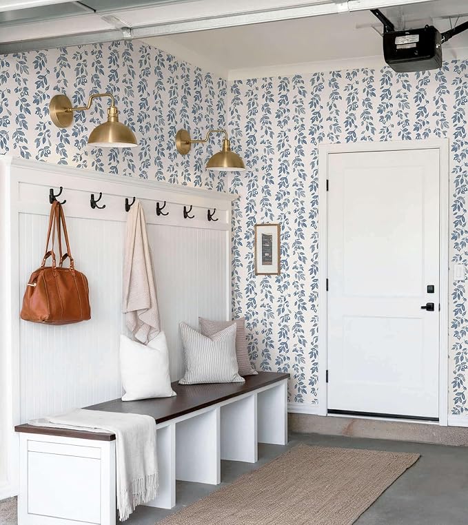 Heroad 17.3''x196'' Blue Wallpaper Vintage Peel and Stick Wallpaper Leaf Contact Paper Cottage Core Wall Paper Self Adhesive Removable Wallpaper for Bathroom Bedroom Kitchen Watercolor Decor Vinyl - Image 2