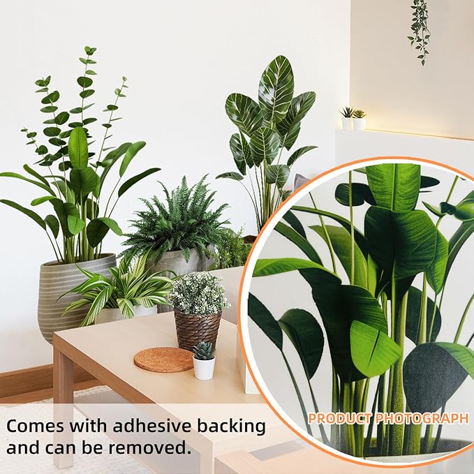 2 Sheets Green Potted Plant Wall Decor Bonsai Vinyl 3D DIY Art Stickers & Murals Removable Floral Wall Decals Peel and Stick for Living Room Bedroom Bathroom Kitchen Office Tropical Wallpaper - Image 7