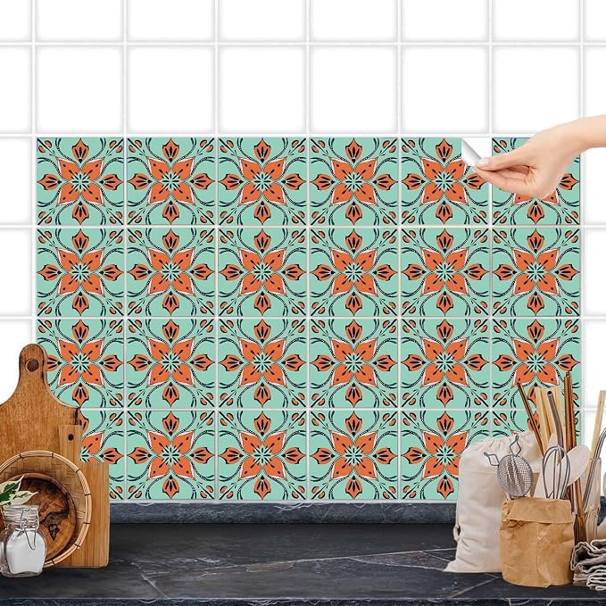 Wall Tiles Peel and Stick Waterproof - 24 Pcs (6x6 Inch) Wall Stickers Backsplash Decals for Kitchen, Bathroom, Removable Self-Adhesive Vinyl Art with Bohemian Patterns - Image 6