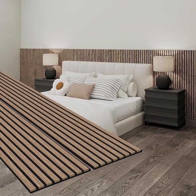 MISSDAY Wood Slat Acoustic Wall Panels, 2 Packs 47.2" x 12.6" Walnut Soundproof Panel For Interior Wall Decor Noise Absorbing-3D Textured Wooden Panel Sound-Absorbing for Home, Office, Studio by MISSDAY