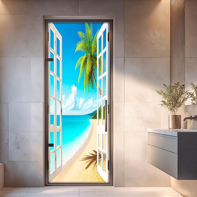 HOMETITUTE Beach White Grid Glass Peel Stick Door 30.3x78.7 Vinyl | Wall Cover Poster Decals Removable Wallpaper Self Adhesive Bedroom Livingroom Office - White Grid - Image 4